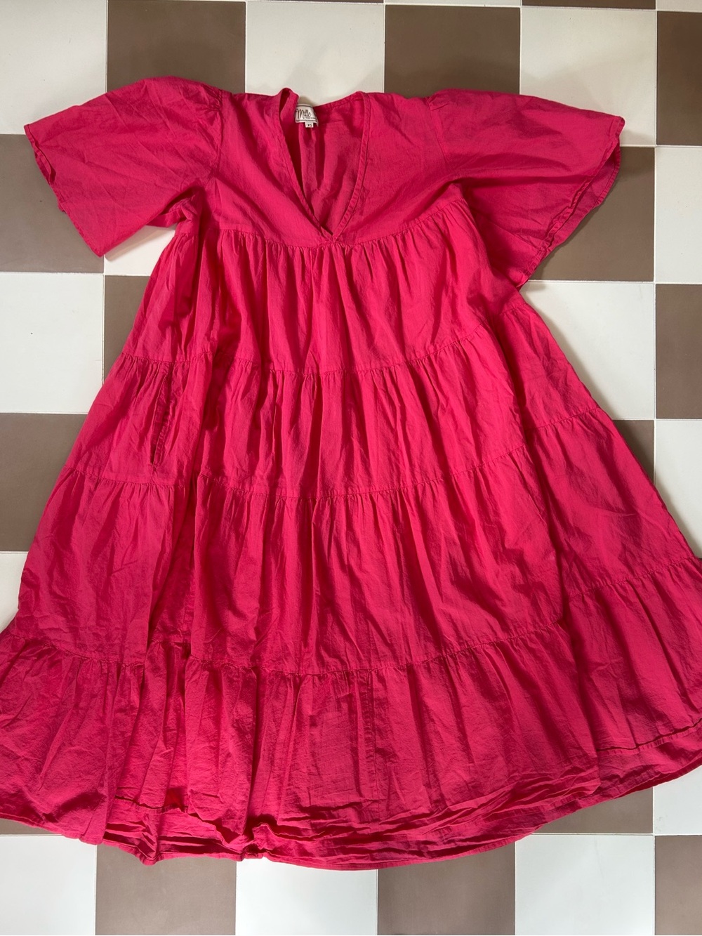 Mille Resort Pink Tiered Organic Cotton Maxi Dress XS